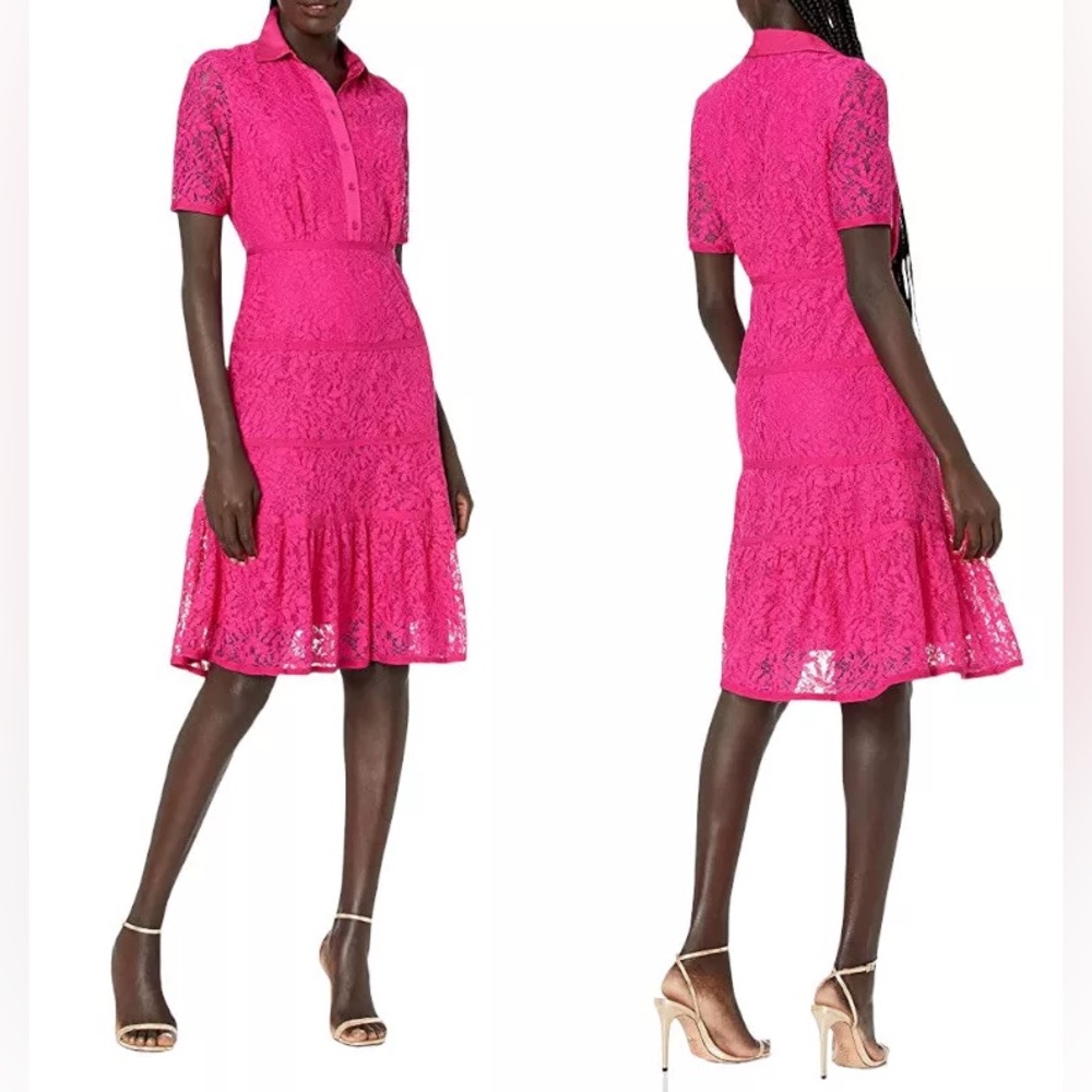 SOLD !!!Nanette Lepore Lace Shirt Collar Dress Pink size 6US
